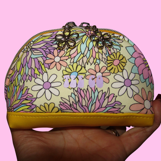 Double Zip Pouch Yellow Daisy